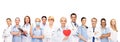 Smiling doctors and nurses with red heart Royalty Free Stock Photo