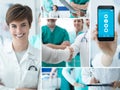 Doctors and medical app photo collage Royalty Free Stock Photo