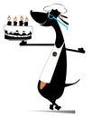 Smiling dog a cook holds a holiday cake illustration