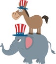 Smiling Donkey Democrat Over Angry Elephant Republican