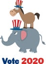 Smiling Donkey Democrat Over Angry Elephant Republican