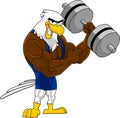 Smiling Eagle Bodybuilder Cartoon Character With Big Dumbbell
