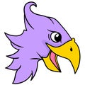 A smiling eagle head with a sharp purple beak. doodle icon drawing