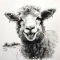 Playful Sheep Portrait: Ink Wash Painting By Afarin Sajedi
