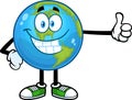 Smiling Earth Globe Cartoon Character Showing Thumbs Up