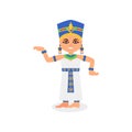 Smiling Egyptian woman in dancing action. Queen of ancient Egypt. Cartoon female character in traditional costume. Flat
