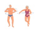 Happy grandparents swimming in pool water isolated