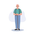 Smiling Elderly man with Cane stick. Elderly Smiling man, Grandfather Lifestyle. Flat vector cartoon illustration