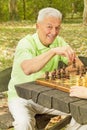 Smiling elderly man playing chess Royalty Free Stock Photo