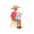 smiling elderly man reading newspaper outdoor cartoon vector Royalty Free Stock Photo