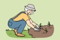 Smiling elderly woman plant seedlings