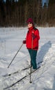 Smiling elderly woman skiing on sunny day Royalty Free Stock Photo