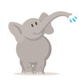 Smiling elephant playing with water, cartoon character. Flat vector illustration, isolated on white background. Royalty Free Stock Photo