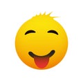 Smiling Emoji with Blowsy Hair and Stuck Out Tongue - Simple Shiny Happy Emoticon on White Background Royalty Free Stock Photo