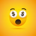 Smiling Emoji with Dollar Sign in the Eyes - Simple Happy Emoticon on Yellow Background Royalty Free Stock Photo