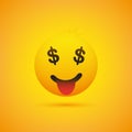 Smiling Emoji with Dollar Sign Eyes - Simple Happy Emoticon on Yellow Background Royalty Free Stock Photo