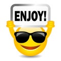 Smiling happy emoji with Enjoy sign