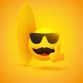 Smiling Emoji - Simple Happy Cheerful Male Surfer Emoticon with Mustache Wearing Sunglasses and Showing Thumbs Up Royalty Free Stock Photo