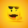 Smiling Emoji - Simple Happy Cheerful Winking Male Surfer Emoticon with Mustache Wearing Sunglasses on the Top of His Head Royalty Free Stock Photo