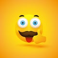 Smiling Emoji - Simple Happy Funny Male Emoticon with Stuck Out Tongue and Mustache - Looking with Pop Out Wide Open Eyes Royalty Free Stock Photo