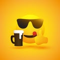 Smiling Emoji Wearing Sunglasses and Showing Thumbs Up - Simple Cheering, Mouth Licking, Happy Emoticon with Beer Mug Royalty Free Stock Photo