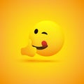 Smiling Emoji on Yellow Background - Simple Happy Emoticon with Winked Eye and Outstretched Tongue Showing Thumbs Up Royalty Free Stock Photo