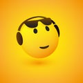 Smiling Emoticon, Face With Sunglasses, Open Eyes and Headphones on Yellow Background - Listening to Music Royalty Free Stock Photo