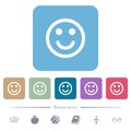 Smiling emoticon flat icons on color rounded square backgrounds