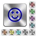 Smiling emoticon rounded square steel buttons