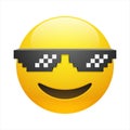 Smiling emoticon with thug life pixel glasses