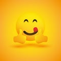 Smiling Emoticon on Yellow Background - Simple Happy Emoticon with Smiling Eyes and Outstretched Tongue Showing Thumbs Up Royalty Free Stock Photo