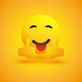 Smiling Emoticon on Yellow Background - Simple Happy Emoticon with Outstretched Tongue Showing Thumbs Up Royalty Free Stock Photo