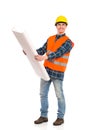 Smiling engineer holding paper project. Royalty Free Stock Photo