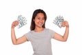 Smiling ethnic young woman with cash money Royalty Free Stock Photo