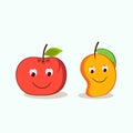 Smiling expression with the characters of apple and mango. Royalty Free Stock Photo