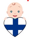 Smiling face of a child, a baby and a Finn flag in the shape of a heart.