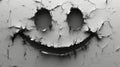 Smiling face in cracked paint texture, black and white. Grunge and decay concept Royalty Free Stock Photo