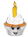 Funny face of cupcake with candle