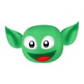 Smiling face green monster dwarf head, doodle icon image kawaii