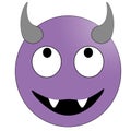 Smiling face with horns. Purple devil emoticon. Royalty Free Stock Photo