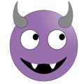 Smiling face with horns. Purple devil emoticon. Royalty Free Stock Photo