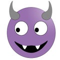 Smiling face with horns. Purple devil emoticon. Royalty Free Stock Photo