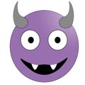 Smiling face with horns. Purple devil emoticon. Royalty Free Stock Photo