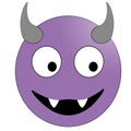 Smiling face with horns. Purple devil emoticon. Royalty Free Stock Photo