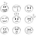Smiling face icon. Face with a smile. Vector illustration set of emoticons with different emotions. Hand drawn set of emoticons