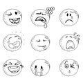 Smiling face icon. Face with a smile. Vector illustration set of emoticons with different emotions. Hand drawn set of emoticons