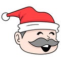 Smiling face old man head celebrating christmas, doodle icon drawing