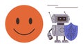 Smiling Face and Robot Holding Shield Representing Digital Security and Positive Technology Royalty Free Stock Photo