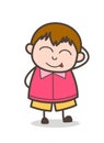 Smiling Face Savouring Delicious Food - Cute Cartoon Fat Kid Illustration