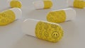 Smiling face textured medicine tablets lying on flat surface. Antidepressant medication concept. Royalty Free Stock Photo